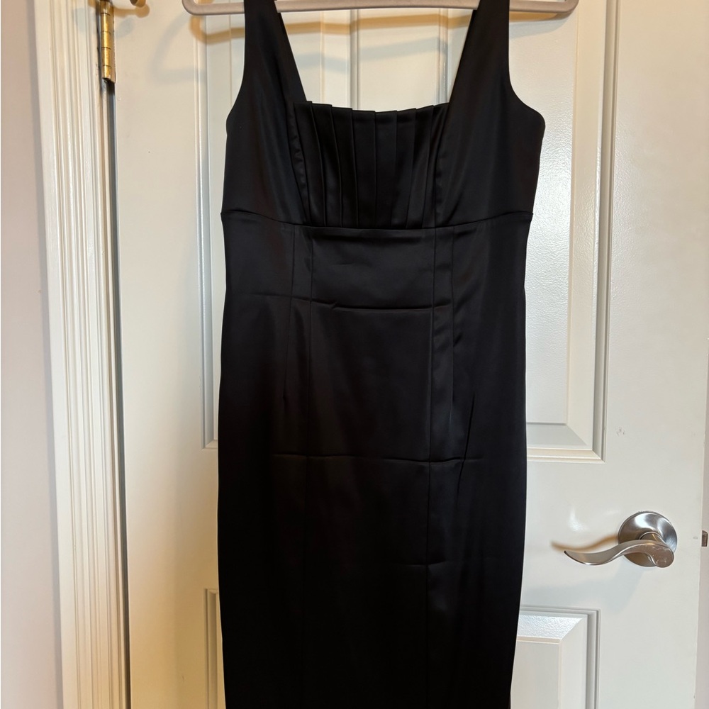 Calvin Klein Black Midi Sheath Dress with Pleated Bodice